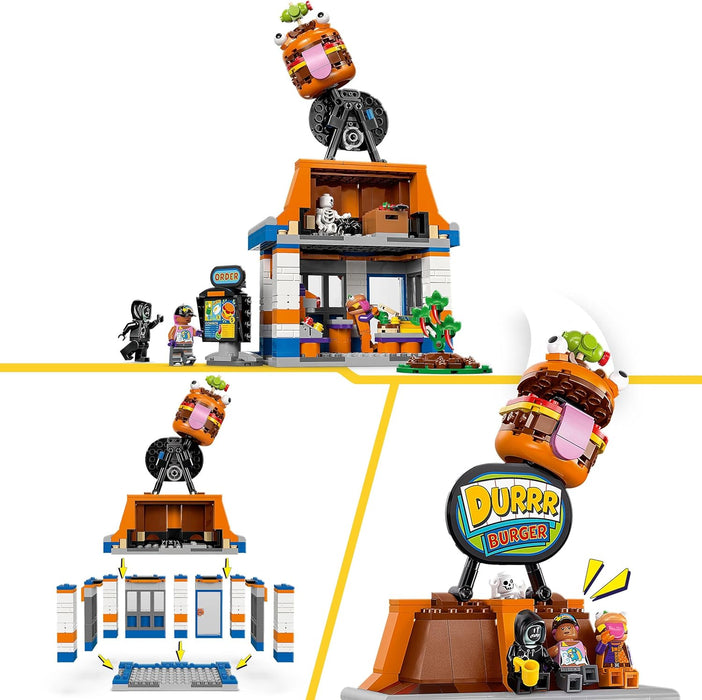 LEGO Fortnite Ristorante di Durrr Burger - Gioco Creativo con le Minifigure di Bombarola da Spiaggia, Manzo-boss e Makaber - Regalo per Gamer, Bambini e Bambine da 10 Anni in su da Collezione - 77076