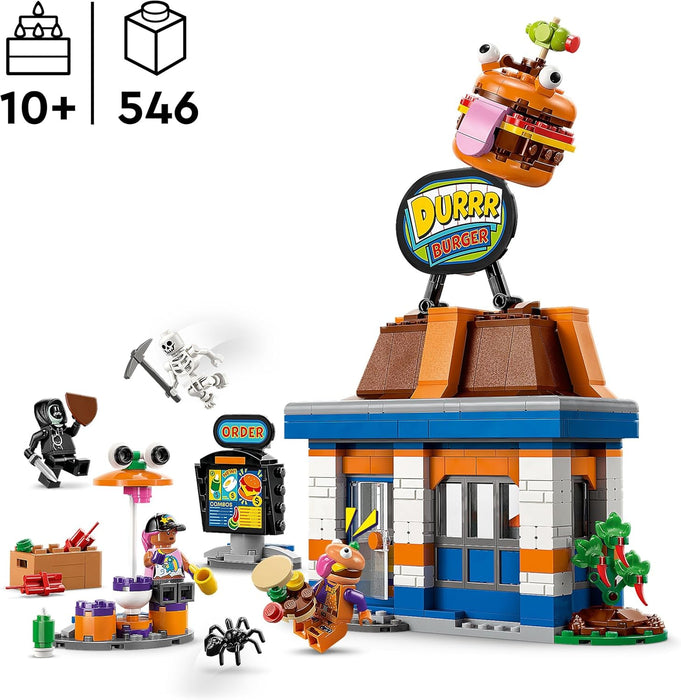 LEGO Fortnite Ristorante di Durrr Burger - Gioco Creativo con le Minifigure di Bombarola da Spiaggia, Manzo-boss e Makaber - Regalo per Gamer, Bambini e Bambine da 10 Anni in su da Collezione - 77076
