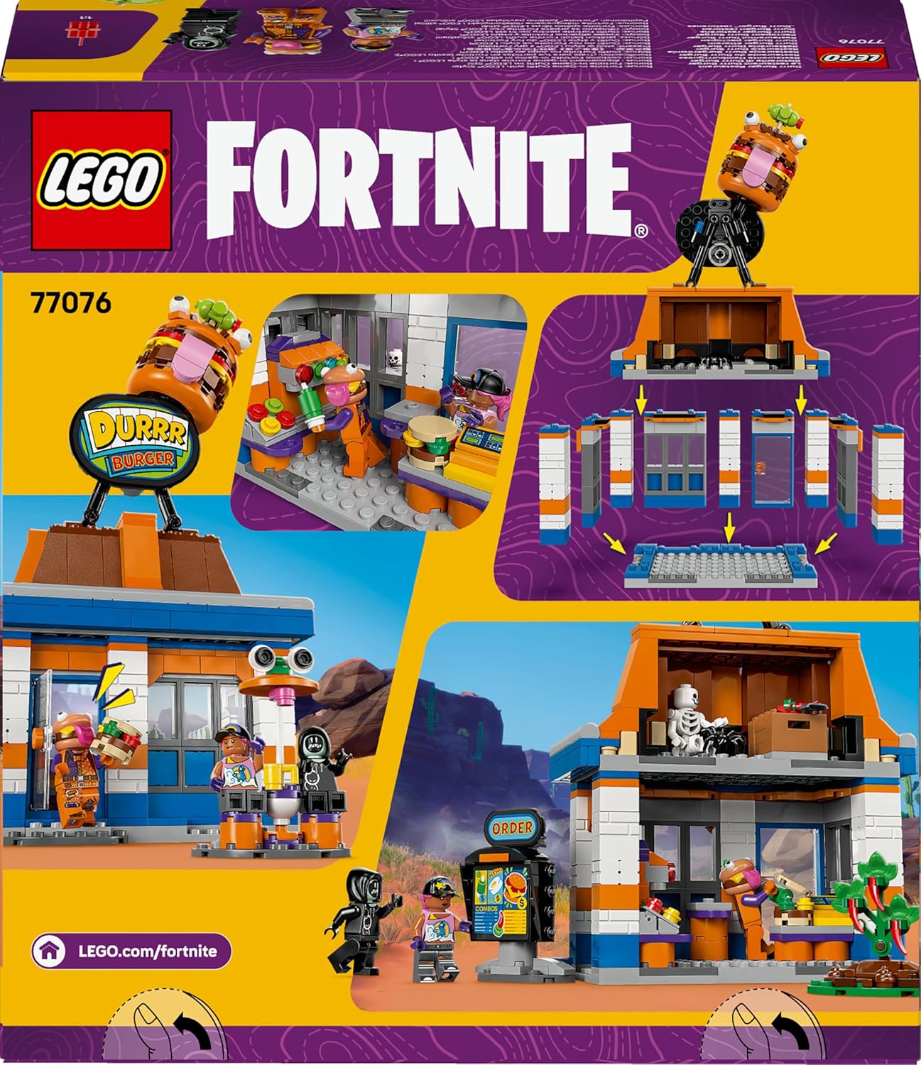 LEGO Fortnite Ristorante di Durrr Burger - Gioco Creativo con le Minifigure di Bombarola da Spiaggia, Manzo-boss e Makaber - Regalo per Gamer, Bambini e Bambine da 10 Anni in su da Collezione - 77076