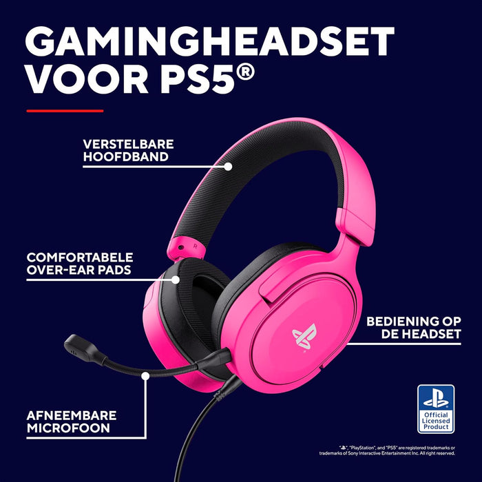 Trust Gaming GXT 498P Forta  Gaming Headset for PS5 / PS4, 1.2m Cable, 50mm Drivers, 3D Audio, Detachable Microphone, Wired Over-Ear Headphones with Mic, Pink