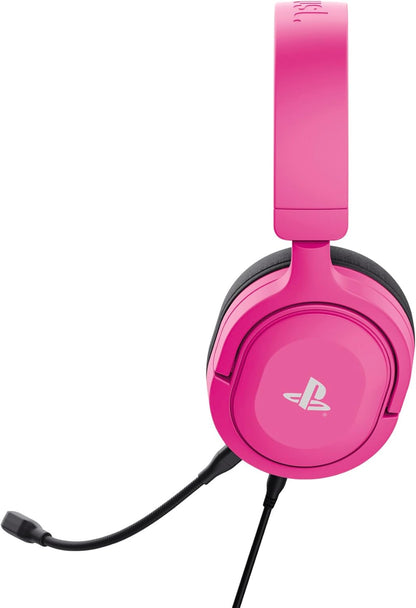 Trust Gaming GXT 498P Forta  Gaming Headset for PS5 / PS4, 1.2m Cable, 50mm Drivers, 3D Audio, Detachable Microphone, Wired Over-Ear Headphones with Mic, Pink