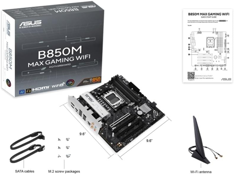 Asus B850M MAX GAMING WIFI, AMD B850, AM5, Micro ATX, 4 DDR5, HDMI, DP, Wi-Fi 6E, GB LAN, 3x M.2