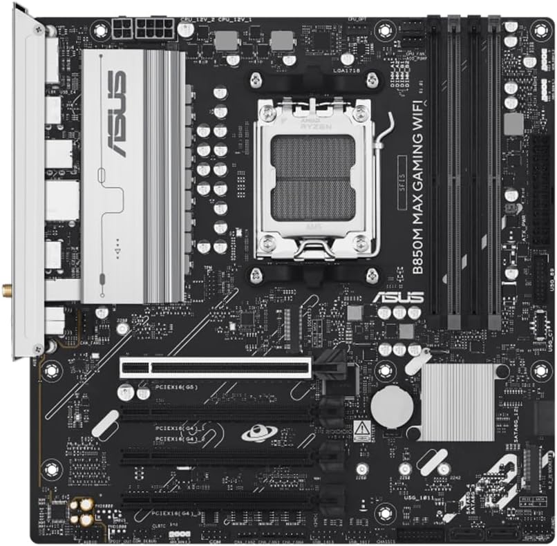 Asus B850M MAX GAMING WIFI, AMD B850, AM5, Micro ATX, 4 DDR5, HDMI, DP, Wi-Fi 6E, GB LAN, 3x M.2