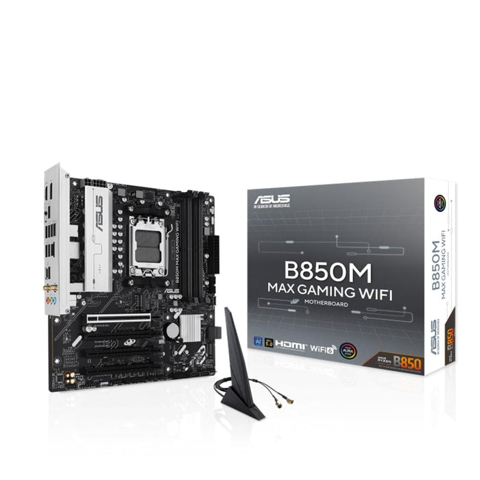 Asus B850M MAX GAMING WIFI, AMD B850, AM5, Micro ATX, 4 DDR5, HDMI, DP, Wi-Fi 6E, GB LAN, 3x M.2