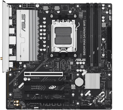 Asus B850M MAX GAMING WIFI, AMD B850, AM5, Micro ATX, 4 DDR5, HDMI, DP, Wi-Fi 6E, GB LAN, 3x M.2