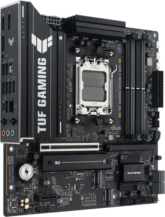 ASUS TUF B850M-E Gaming Wi-Fi AMD Micro-ATX Motherboard, 8+2+1 Power Stages, DDR5, PCIe 5.0 Slots, 3 M.2 Slots, Wi-Fi 6E, Realtek 2.5 Gb Ethernet, USB-C 10 Gbps, BIOS Flashback and Aura Sync