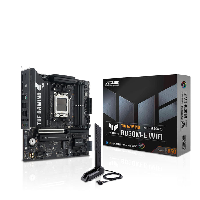 ASUS TUF B850M-E Gaming Wi-Fi AMD Micro-ATX Motherboard, 8+2+1 Power Stages, DDR5, PCIe 5.0 Slots, 3 M.2 Slots, Wi-Fi 6E, Realtek 2.5 Gb Ethernet, USB-C 10 Gbps, BIOS Flashback and Aura Sync