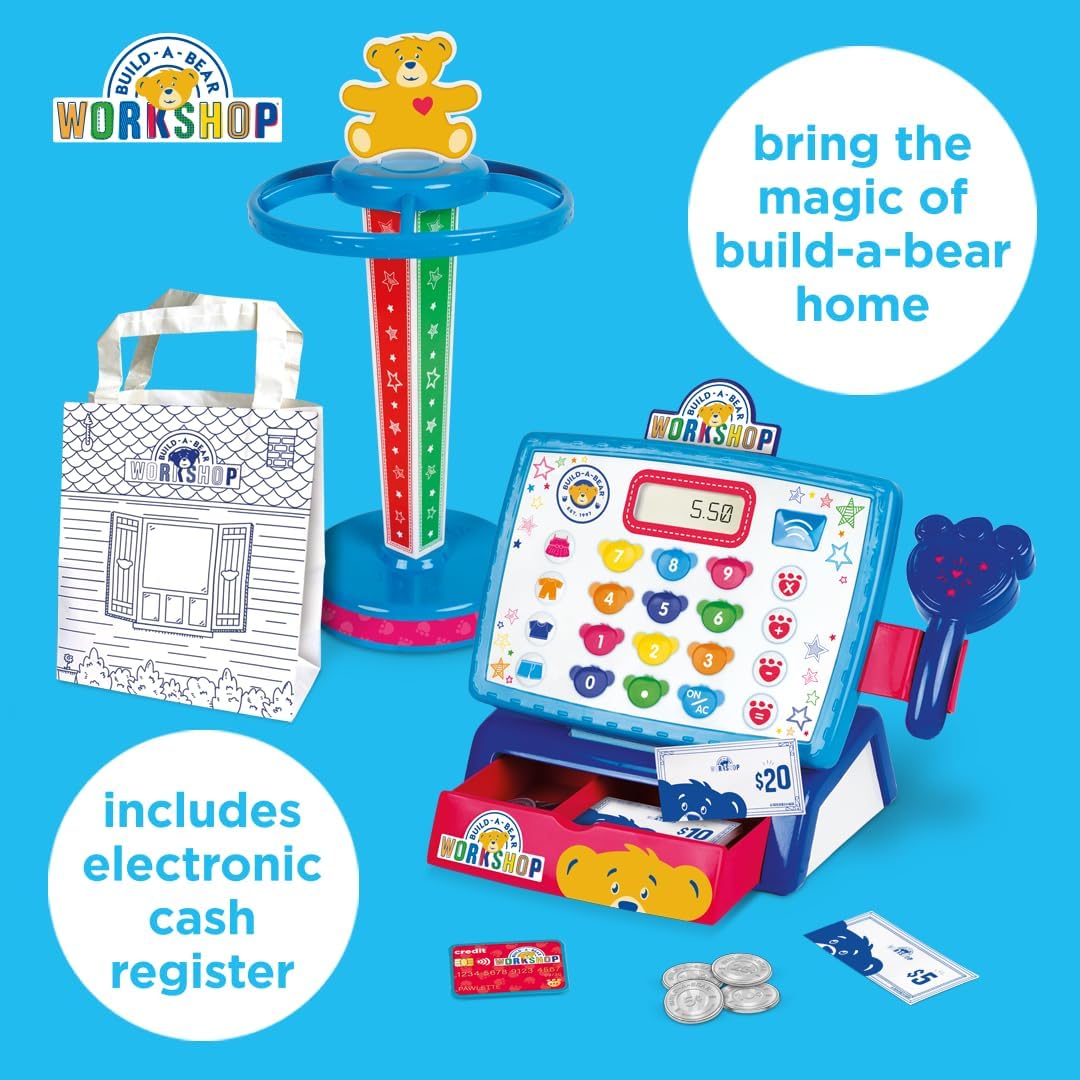 Casdon Build-A-Bear Workshop Toy Shop & Checkout Set | Officially Licensed Build-A-Bear Toy Play Set | Perfect for Roleplay for Children Aged 3+ | Includes Electronic Cash Register