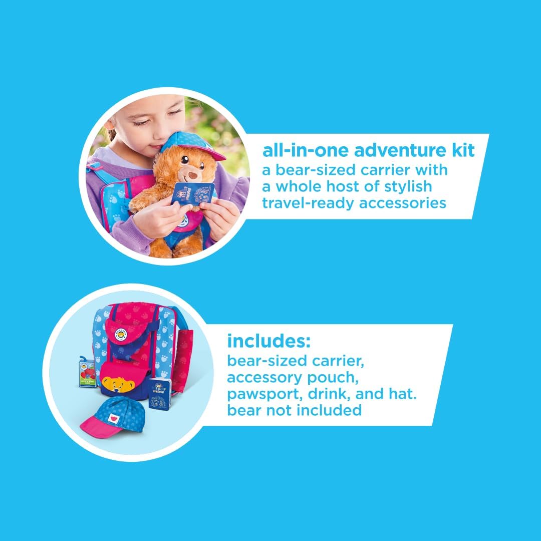 Casdon Build-A-Bear Workshop Pawfect Adventure Toy Bear Carrier | Multi-Way Carrier for Teddies | For Kids Aged 3+ | Includes Bag, Juice Box, Hat & Pawsport | Official Licensed Toy