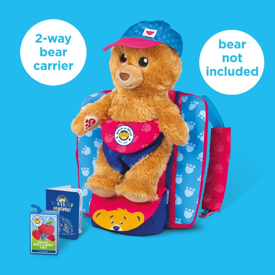 Casdon Build-A-Bear Workshop Pawfect Adventure Toy Bear Carrier | Multi-Way Carrier for Teddies | For Kids Aged 3+ | Includes Bag, Juice Box, Hat & Pawsport | Official Licensed Toy