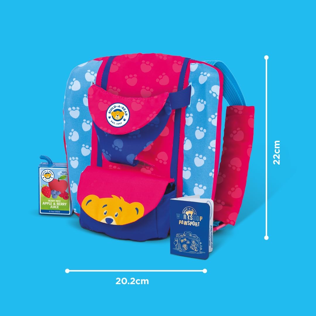 Casdon Build-A-Bear Workshop Pawfect Adventure Toy Bear Carrier | Multi-Way Carrier for Teddies | For Kids Aged 3+ | Includes Bag, Juice Box, Hat & Pawsport | Official Licensed Toy