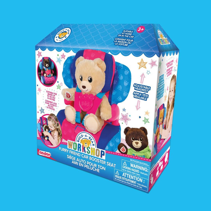 Casdon Build-A-Bear Workshop Furry Friend Toy Car Booster Seat | For Kids Aged 3+ | Use at Home or in Car | Adjustable Headrest & Seatbelt Lock | Fits Cuddly Toys | Bear Not Included