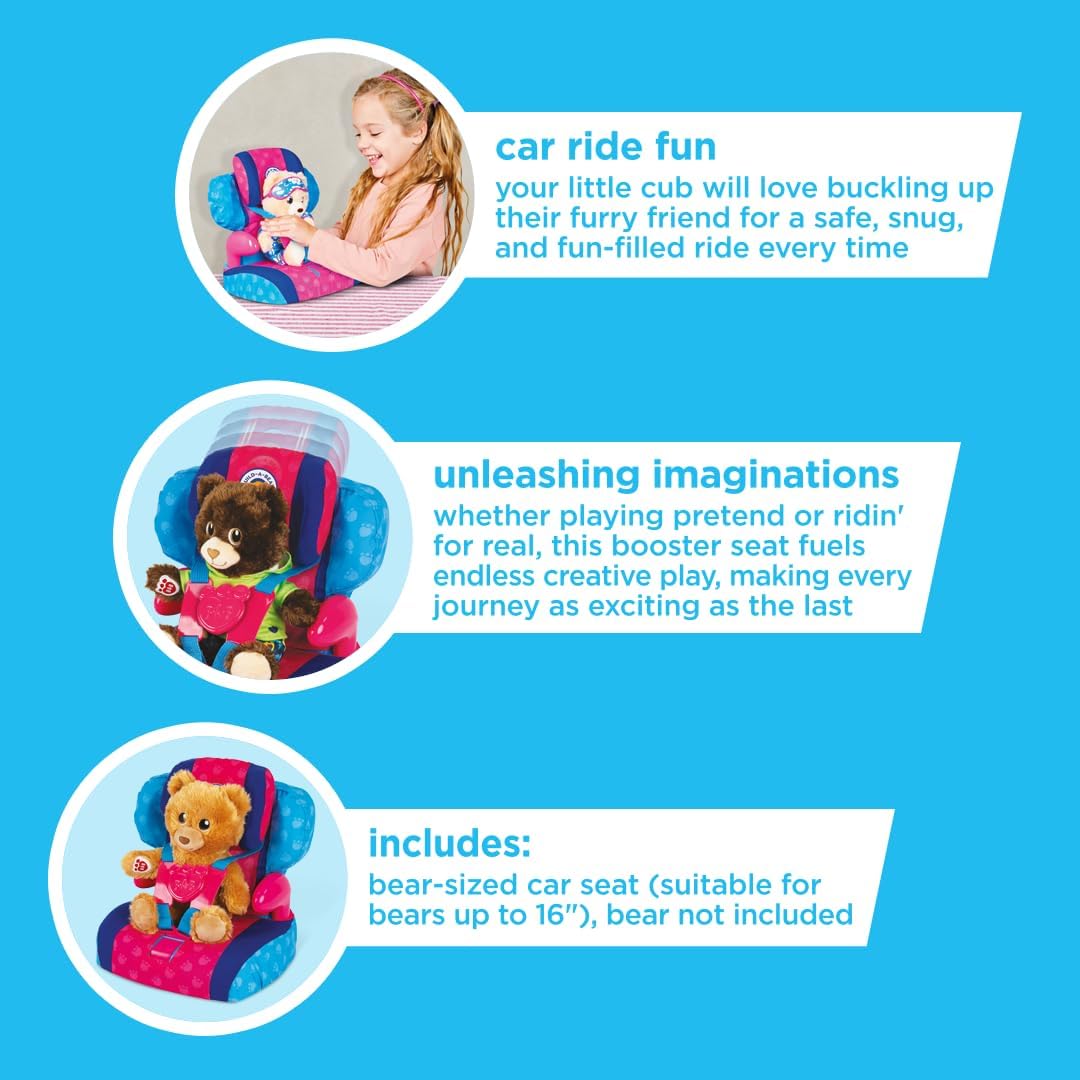 Casdon Build-A-Bear Workshop Furry Friend Toy Car Booster Seat | For Kids Aged 3+ | Use at Home or in Car | Adjustable Headrest & Seatbelt Lock | Fits Cuddly Toys | Bear Not Included