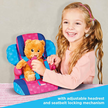 Casdon Build-A-Bear Workshop Furry Friend Toy Car Booster Seat | For Kids Aged 3+ | Use at Home or in Car | Adjustable Headrest & Seatbelt Lock | Fits Cuddly Toys | Bear Not Included