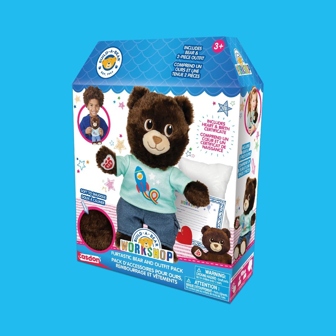 Casdon Build-A-Bear Workshop Furtastic Toy Bear & Outfit Assortment | Assorted Cuddly Toy Bear and Outfit for Children Aged 3+ | Ready to Stuff! | Filling, Heart, and Certificate Also Included