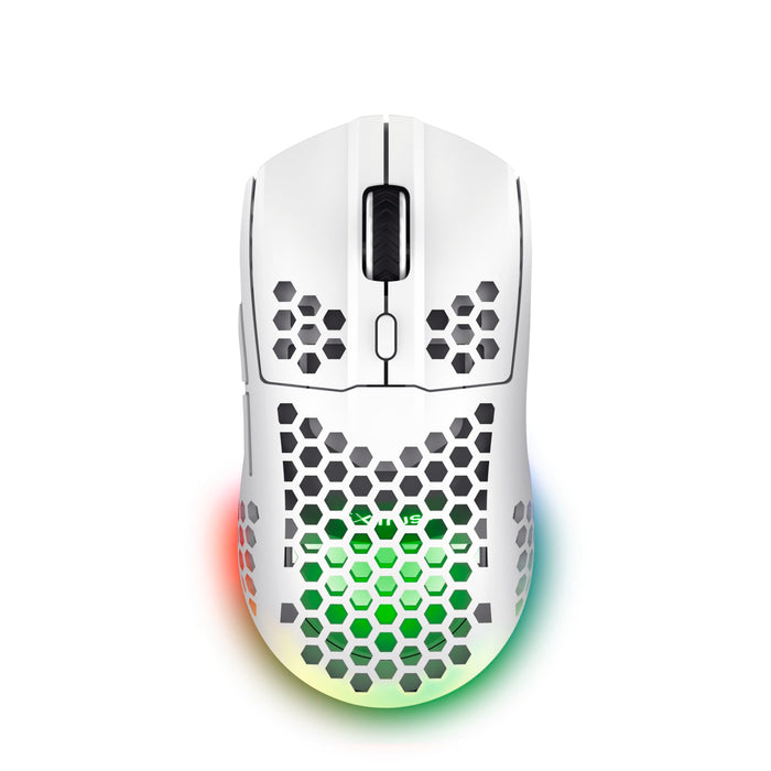 Trust Gaming GXT 929W Helox Wireless Gaming Mouse, Superlight White Gaming Mouse 75g, 80h Battery Life, 2.4 GHz Micro-USB Receiver, LED Lighting, Adjustable DPI (800-4800), Gaming PC Laptop