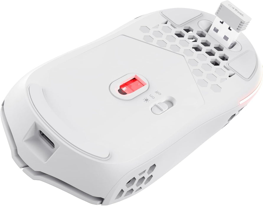 Trust Gaming GXT 929W Helox Wireless Gaming Mouse, Superlight White Gaming Mouse 75g, 80h Battery Life, 2.4 GHz Micro-USB Receiver, LED Lighting, Adjustable DPI (800-4800), Gaming PC Laptop