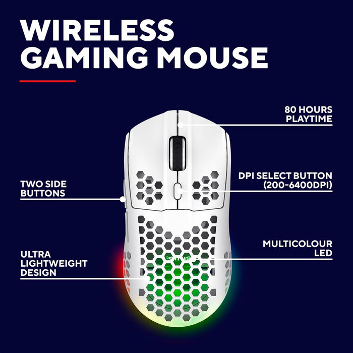 Trust Gaming GXT 929W Helox Wireless Gaming Mouse, Superlight White Gaming Mouse 75g, 80h Battery Life, 2.4 GHz Micro-USB Receiver, LED Lighting, Adjustable DPI (800-4800), Gaming PC Laptop