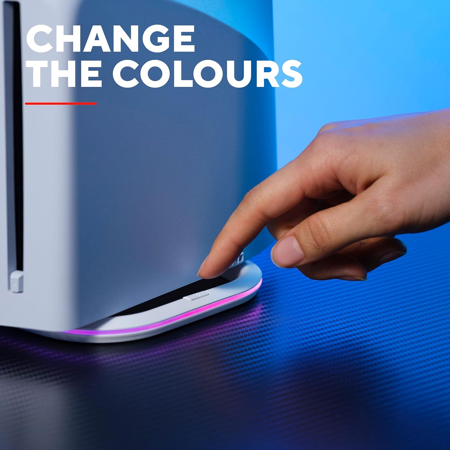 Trust GXT 229 PS5 Vertical Stand for PlayStation 5 / PS5 Pro/Slim with LED Lighting in 6 Colours and Breathing Effect, Stable Base Mount with Included Screw, Console Holder, White