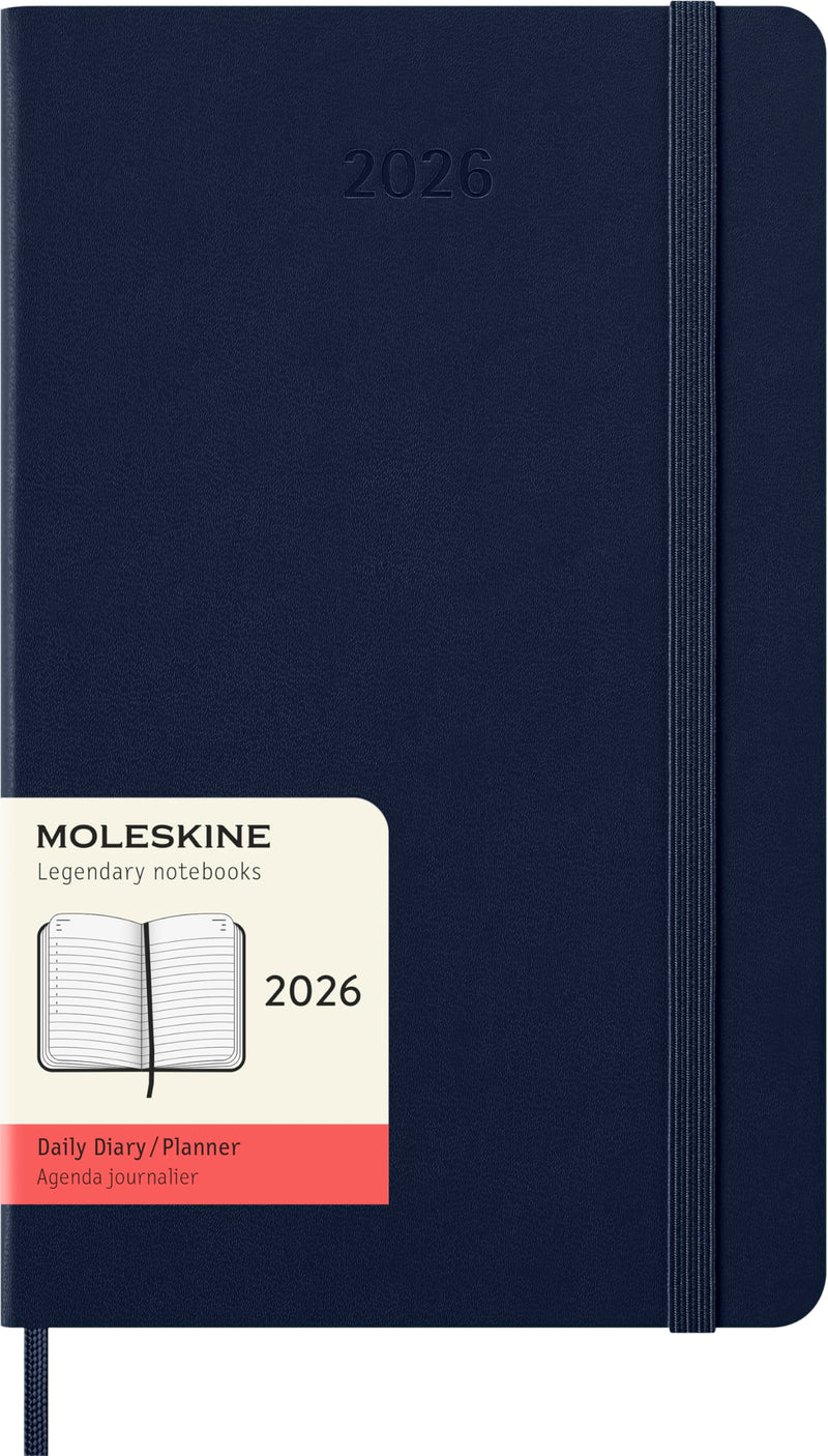 Moleskine Daily Planner, Daily Agenda 2026 12 Months, With Hard Cover and Elastic Closure, Large Format 13x21, Blue Color
