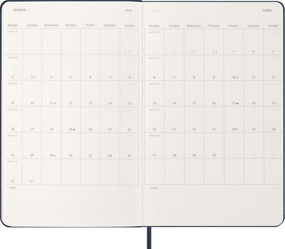 Moleskine Daily Planner, Daily Agenda 2026 12 Months, With Hard Cover and Elastic Closure, Large Format 13x21, Blue Color
