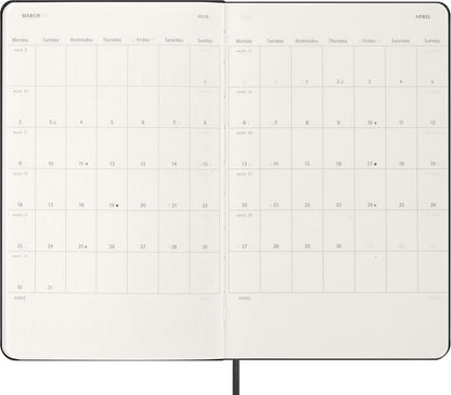 Moleskine Daily Planner, Daily Agenda 2026 12 Months, With Hard Cover and Elastic Closure, Large Format 13x21, Black Color