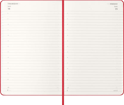 Moleskine Daily Planner, Daily Agenda 2026 12 Months, With Hard Cover and Elastic Closure, Large Format 13x21, Red Color