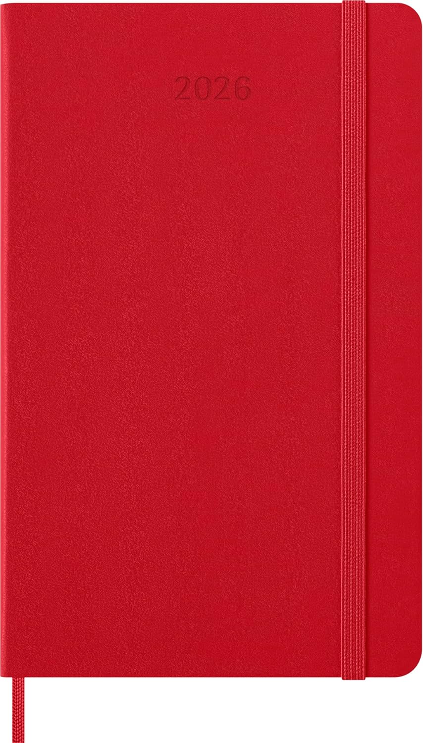 Moleskine Daily Planner, Daily Agenda 2026 12 Months, With Hard Cover and Elastic Closure, Large Format 13x21, Red Color