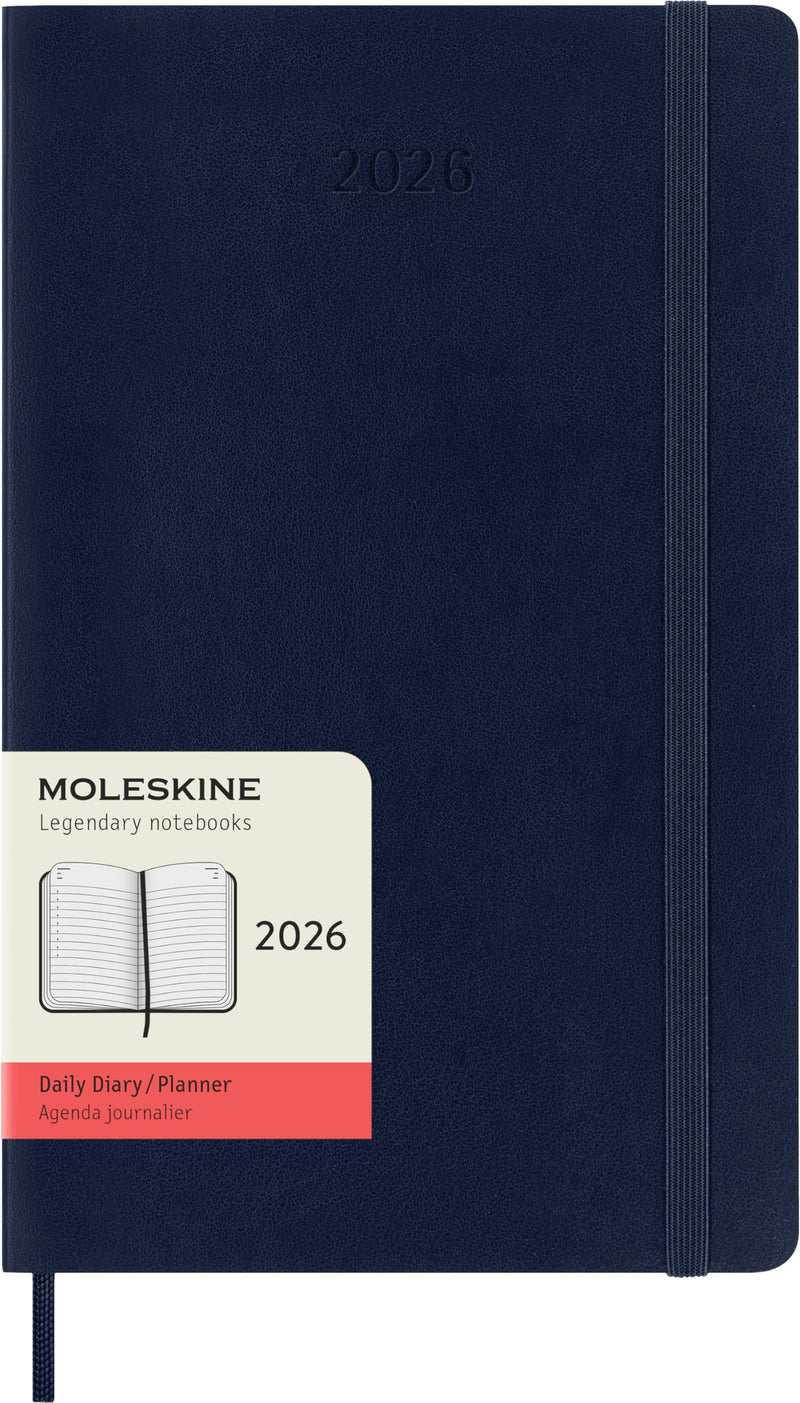 Moleskine Daily Planner, Daily Agenda 2026 12 Months, With Soft Cover and Elastic Closure, Large Format 13x21, Blue Color