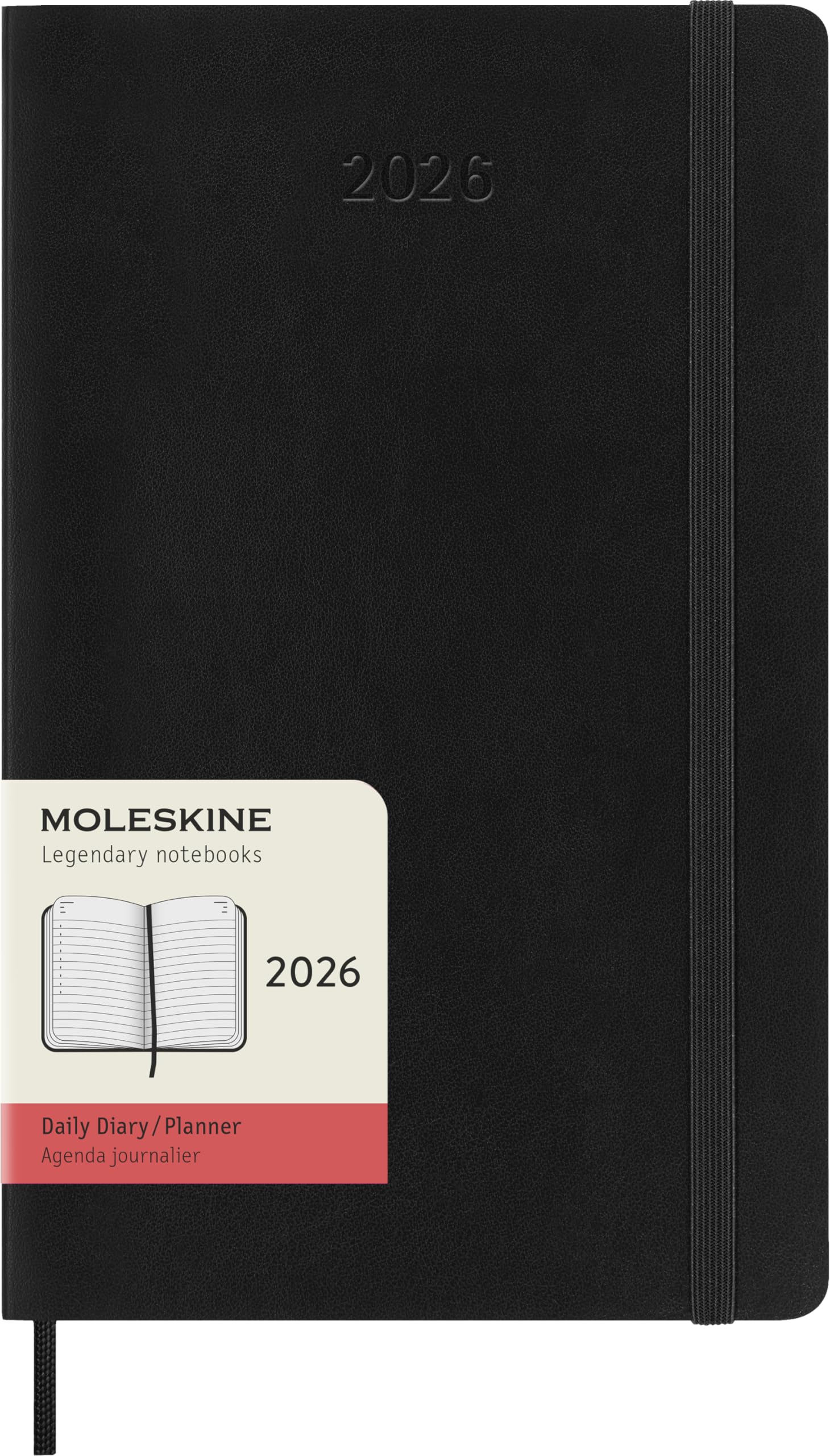 Moleskine Daily Planner, Daily Agenda 2026 12 Months, With Soft Cover and Elastic Closure, Large Format 13x21, Black Color