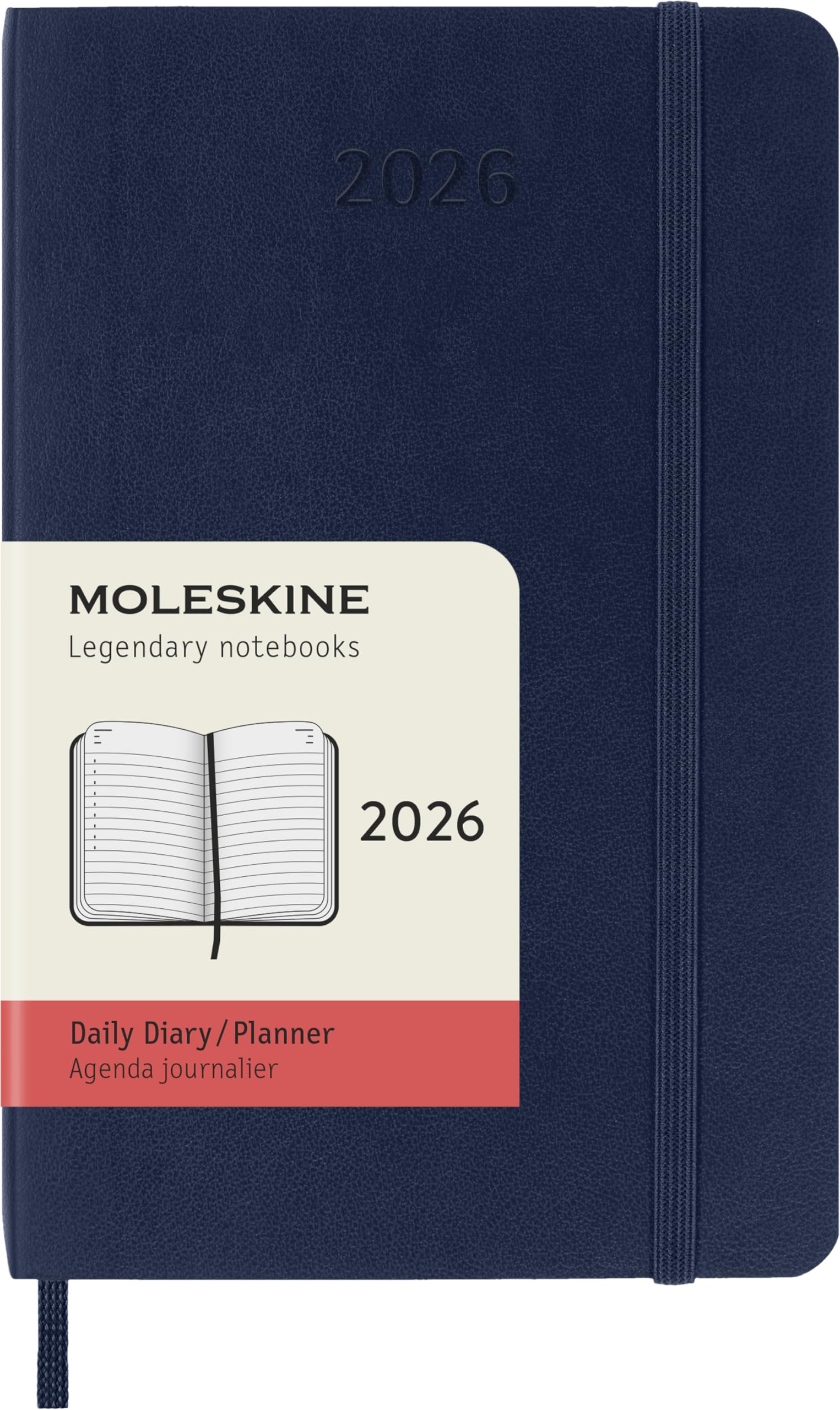 Moleskine Daily Planner, Daily Agenda 2026 12 Months, With Soft Cover and Elastic Closure, Pocket Size 9x14, Blue Color