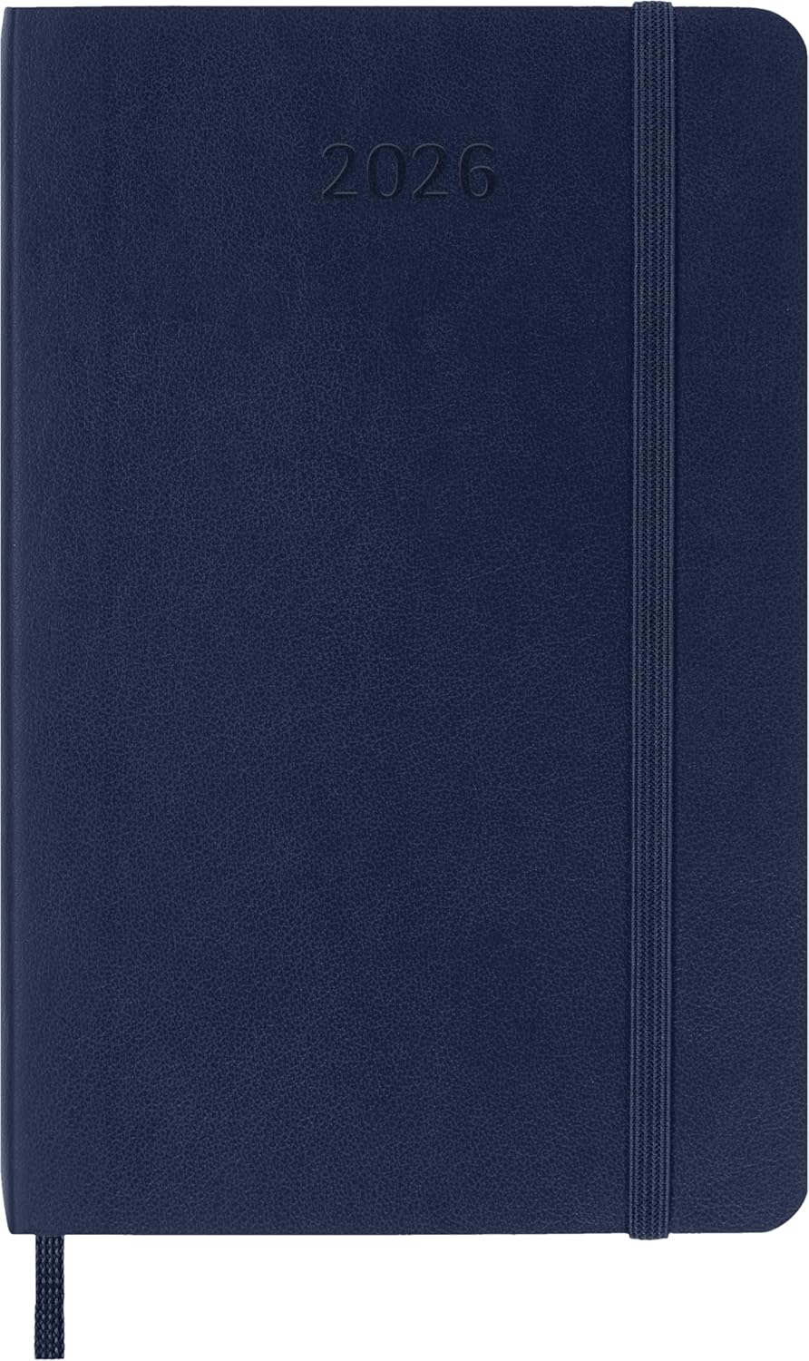 Moleskine Daily Planner, Daily Agenda 2026 12 Months, With Soft Cover and Elastic Closure, Pocket Size 9x14, Blue Color