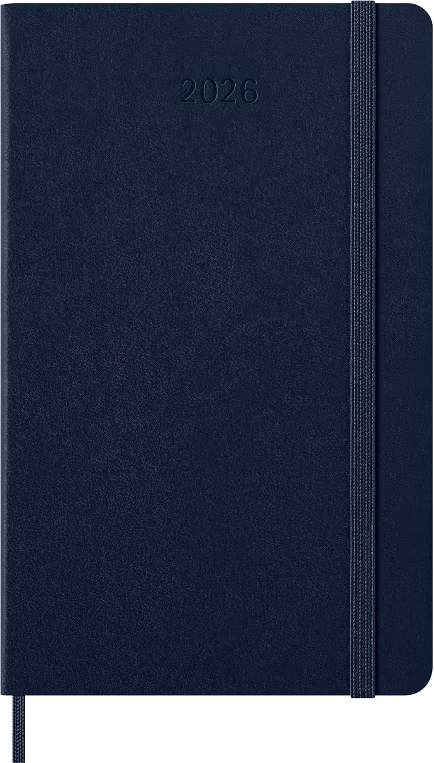 Moleskine Wochenplaner, Wochenagenda 2026 12 Monate mit Platz für Notizen, mit festem Einband und Gummibandverschluss, Großformat 13x21, Farbe Blau