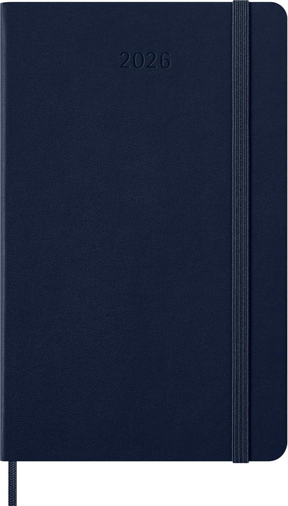 Moleskine Wochenplaner, Wochenagenda 2026 12 Monate mit Platz für Notizen, mit festem Einband und Gummibandverschluss, Großformat 13x21, Farbe Blau