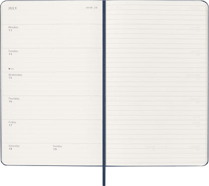 Moleskine Wochenplaner, Wochenagenda 2026 12 Monate mit Platz für Notizen, mit festem Einband und Gummibandverschluss, Großformat 13x21, Farbe Blau
