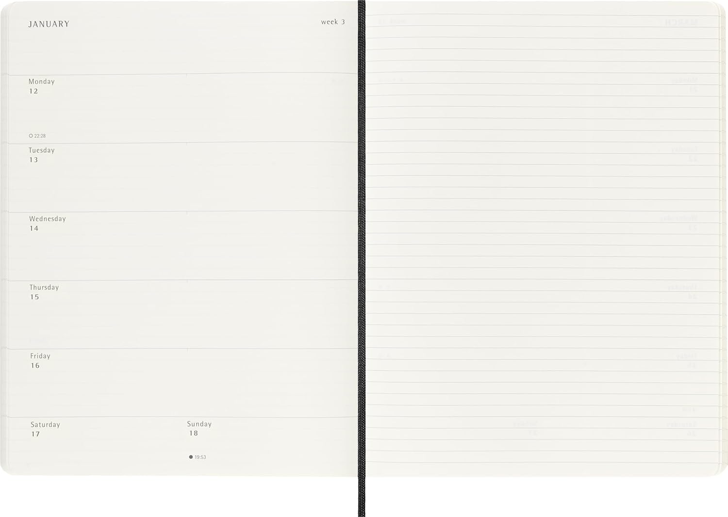 Moleskine Weekly Planner, 2026 Weekly Agenda 12 Months With Space For Notes, With Soft Cover and Elastic Closure, XL Size 19x25, Black Color