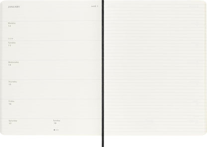 Moleskine Weekly Planner, 2026 Weekly Agenda 12 Months With Space For Notes, With Soft Cover and Elastic Closure, XL Size 19x25, Black Color