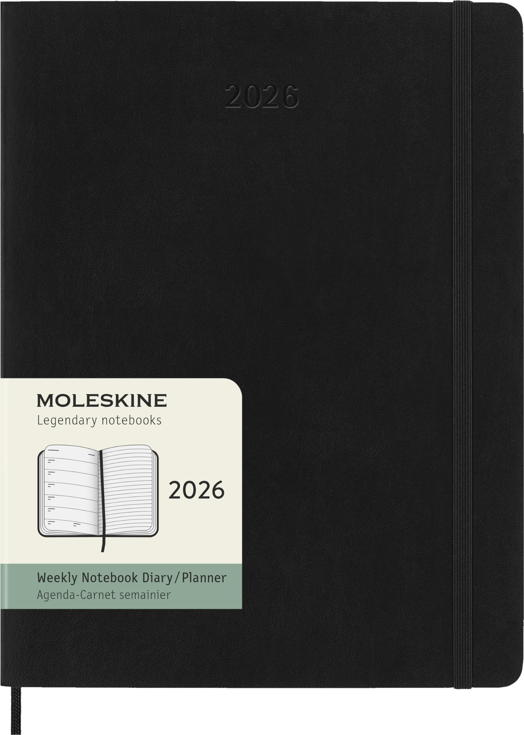 Moleskine Weekly Planner, 2026 Weekly Agenda 12 Months With Space For Notes, With Soft Cover and Elastic Closure, XL Size 19x25, Black Color