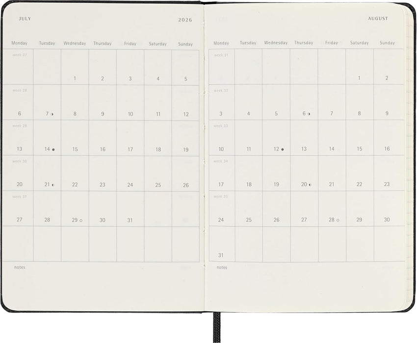 Moleskine Weekly Planner, Vertical Weekly Agenda 2026 12 Months, Hard Cover and Elastic Closure, Black Color, Pocket Size 9x14 cm