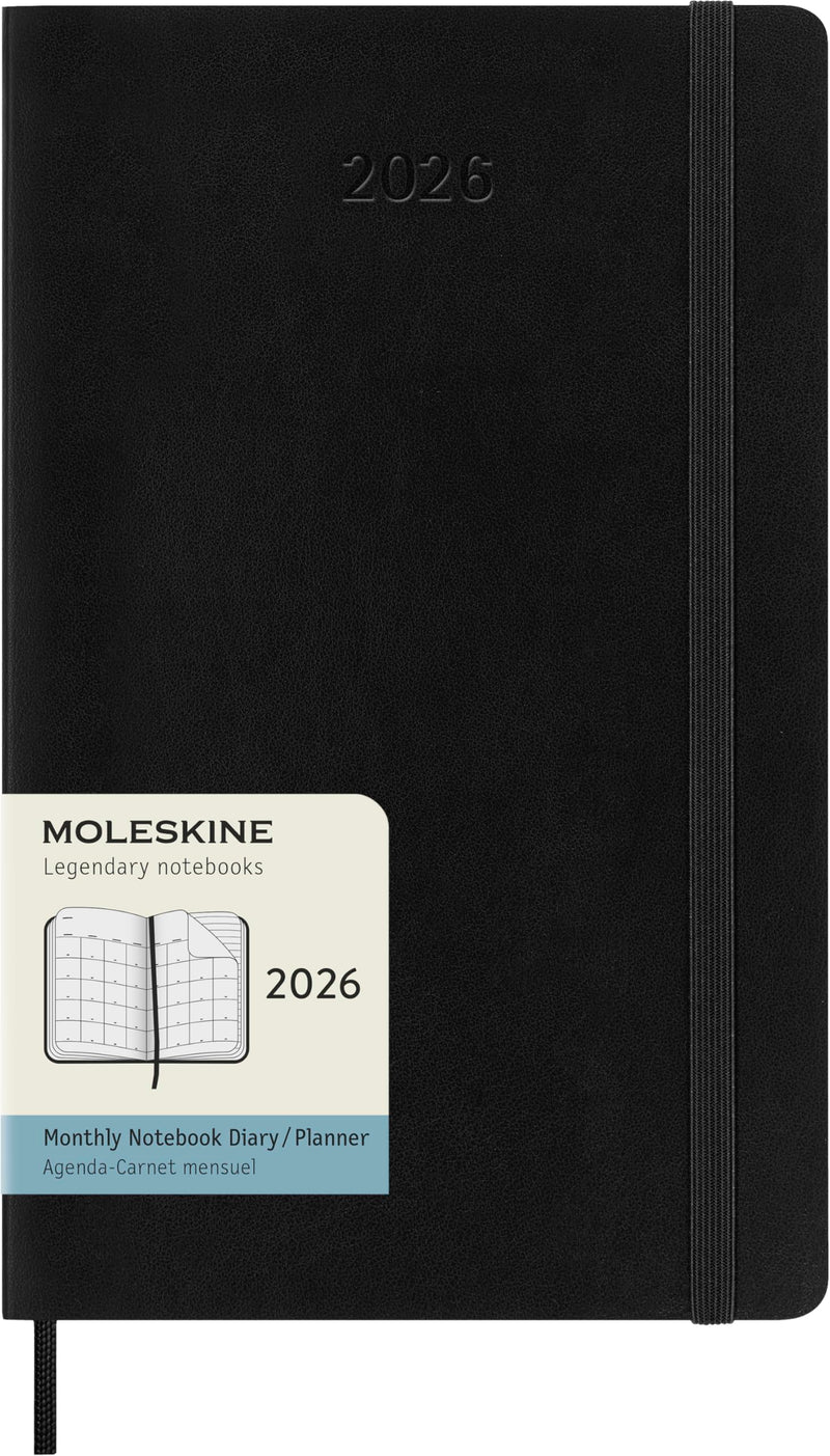 Moleskine Monthly Planner, 2026 12-Month Monthly Agenda, With Soft Cover and Elastic Closure, Large Format 13x21, Black Color