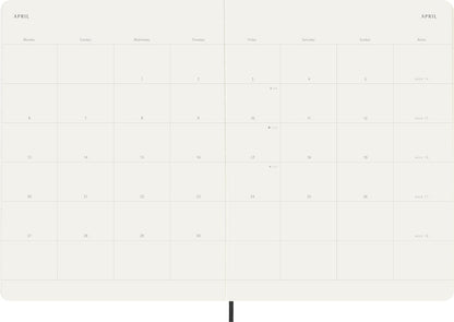 Moleskine Monthly Planner, 2026 12-Month Monthly Agenda, With Soft Cover and Elastic Closure, XL Size 19x25, Black Color
