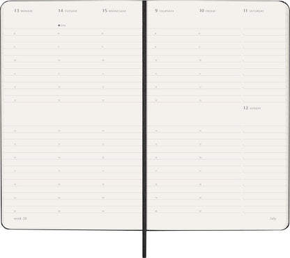 Moleskine Weekly Planner, Agenda Semanal Vertical 2026 12 Meses, Tapa Dura y Cierre Elástico, Color Negro, Formato Grande 13x21 cm