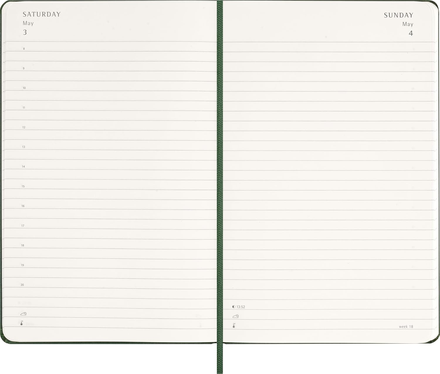 Moleskine Daily Planner, Daily Agenda 2026 12 Months, With Hard Cover and Elastic Closure, Large Format 13x21, Green Color