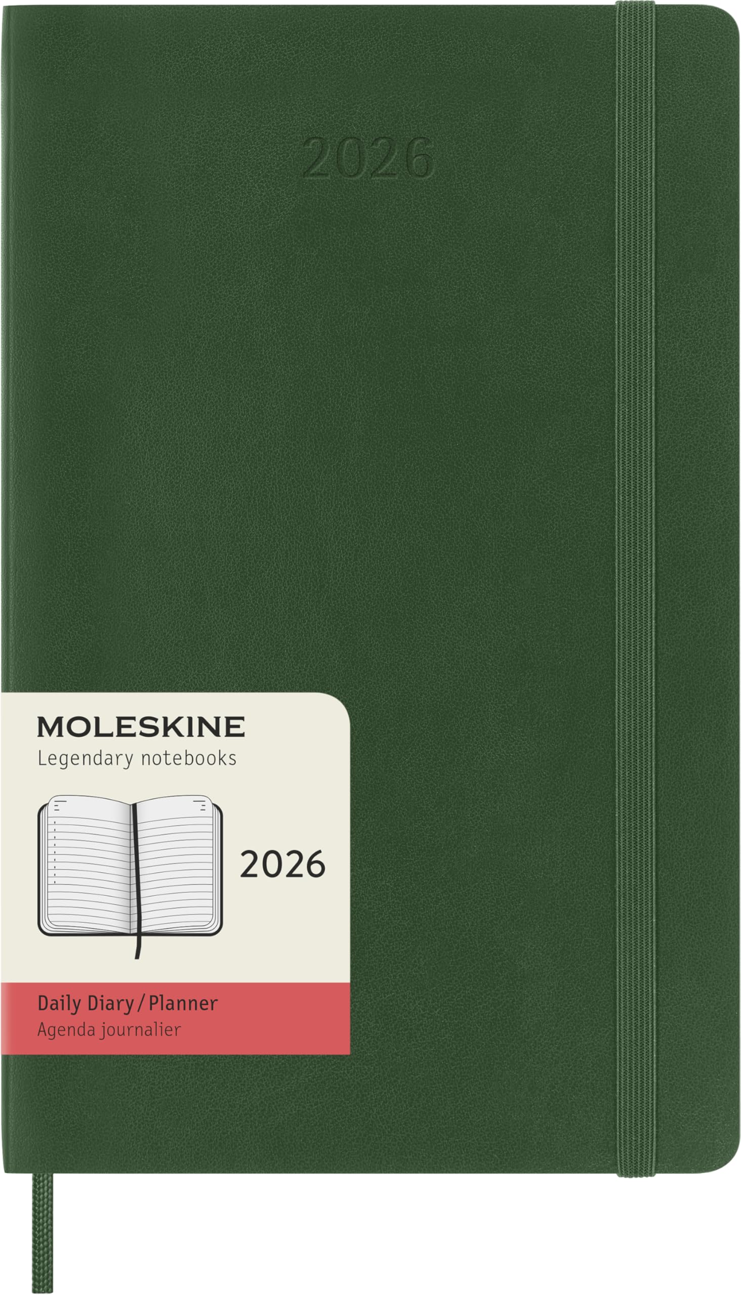 Moleskine Daily Planner, Daily Agenda 2026 12 Months, With Soft Cover and Elastic Closure, Large Format 13x21, Green Color