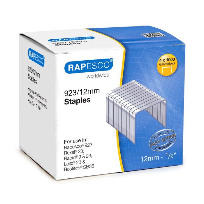 Rapesco 923 Type 1/2" Galvanised Staples, Box of 4,000 (S92312Z3