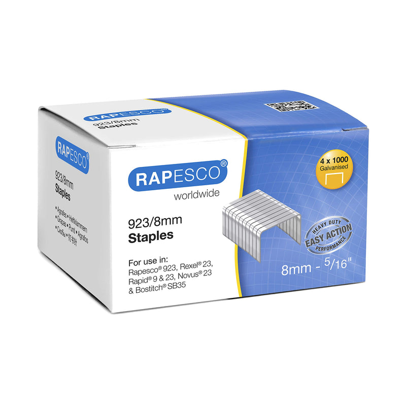 Rapesco S92308Z3 923/8 mm Galvanised Staples, Type 23, Box of 4000