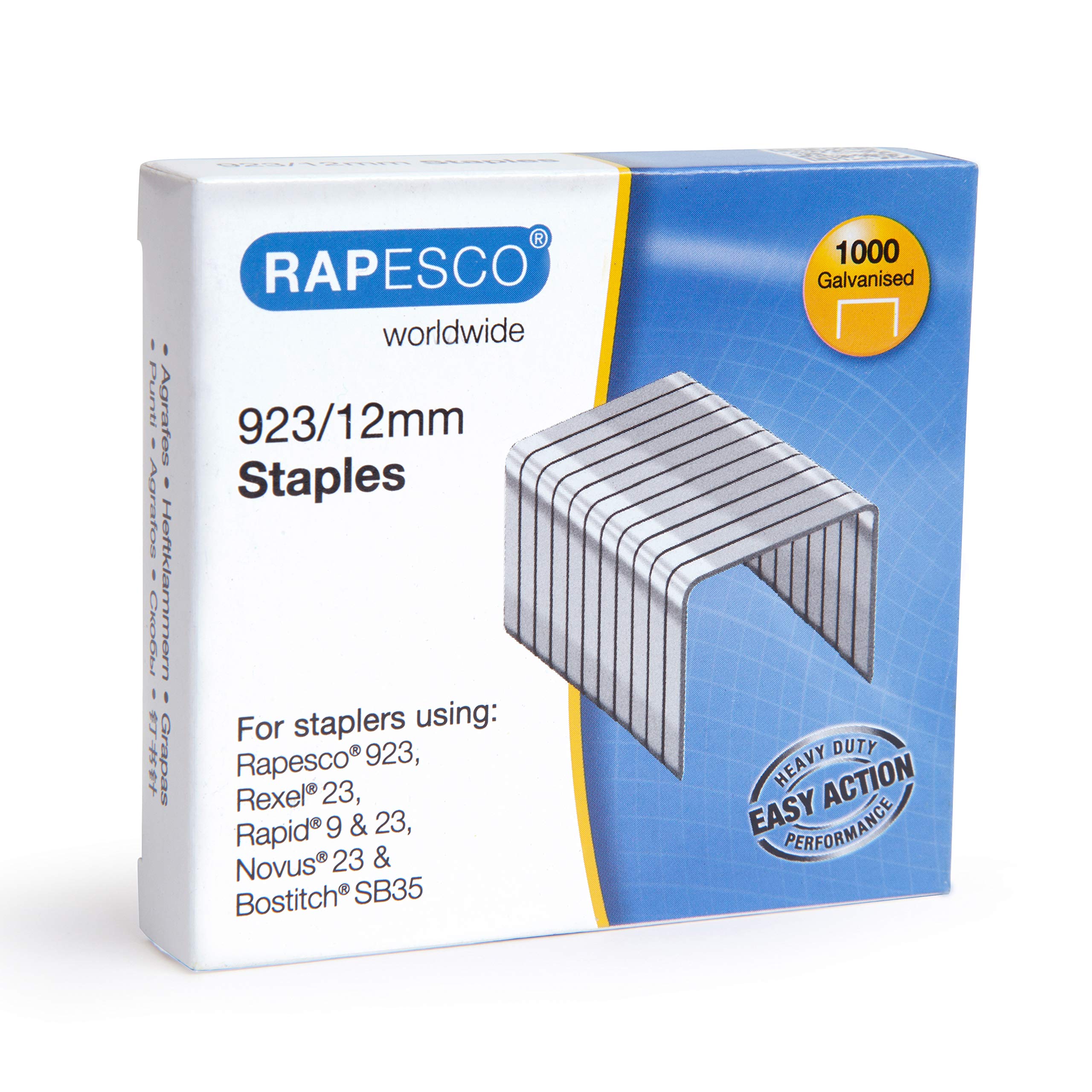 Rapesco 1238 923/12 mm Galvanised Staples, Type 23, Box of 1000
