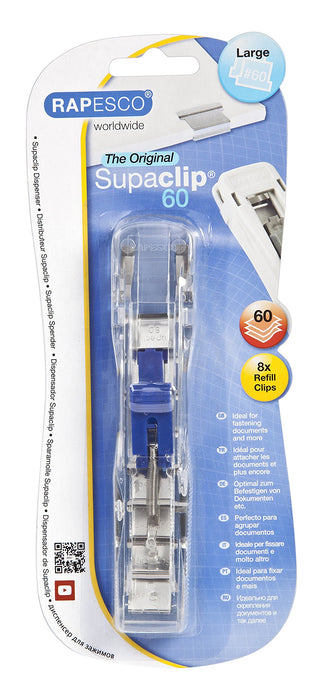 Rapesco RC6008SS Supaclip 60 See Through Heavy Duty Dispenser and 8 Stainless Steel Clips