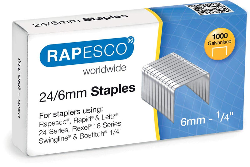 Rapesco S24607Z3 24/6 mm Galvanised Staples, Box of 1000