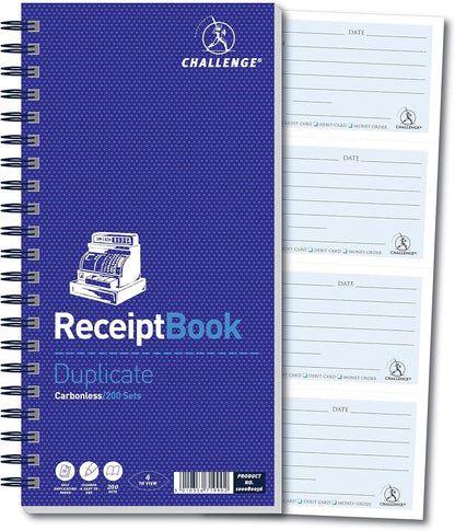 Challenge 280 x 141 mm Wirebound Receipt Book, 200 Sets, White